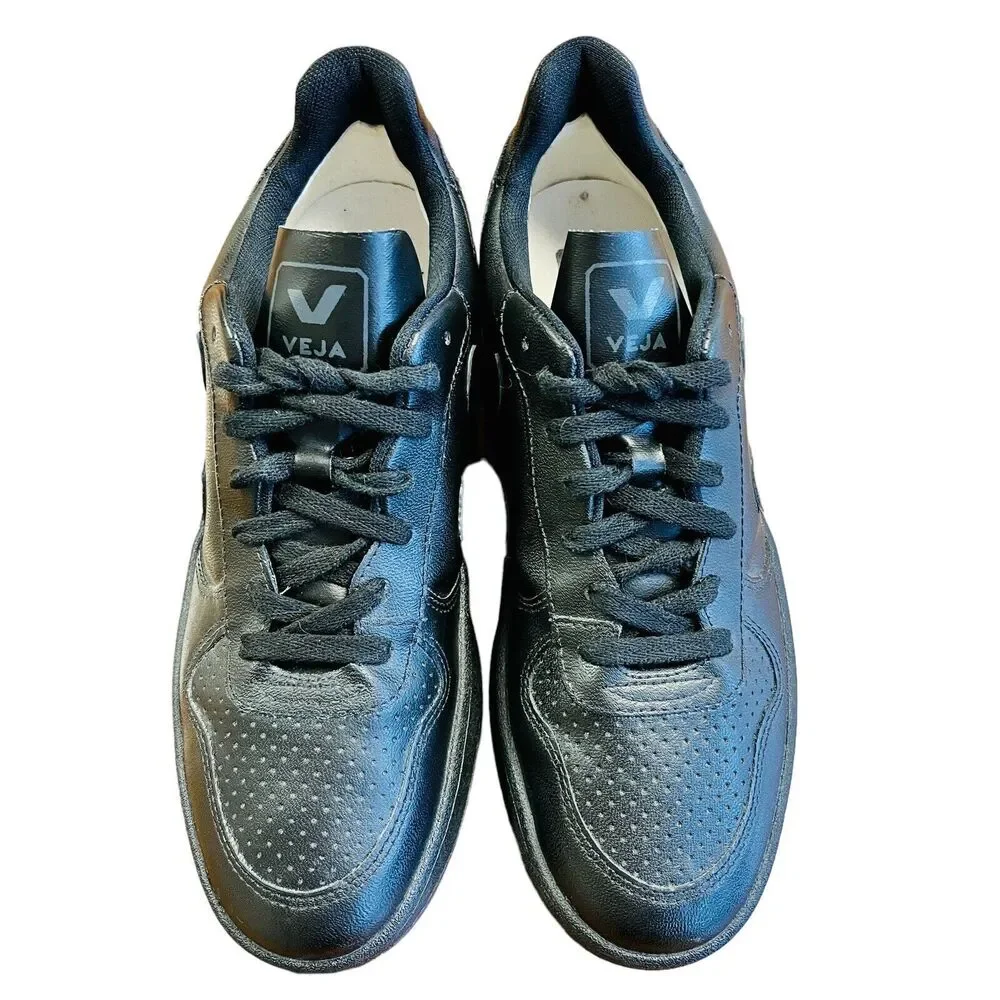 VEJA V-10 Black Leather Sneakers Shoes Lace Up Low Top Sz‎ US 10 UK 8 EU 41